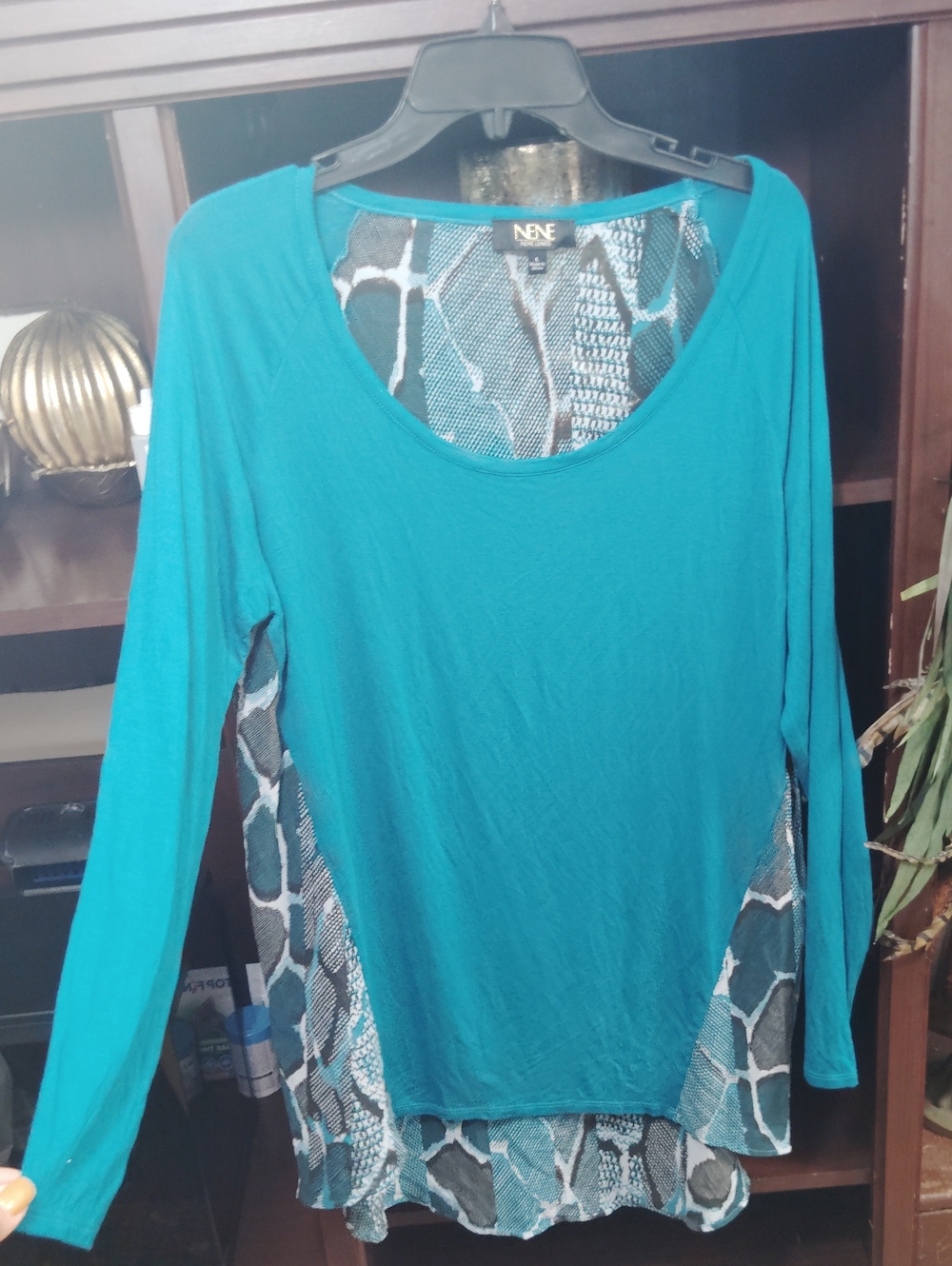 Teal Long-Sleeve Layered Mixed-Media Top